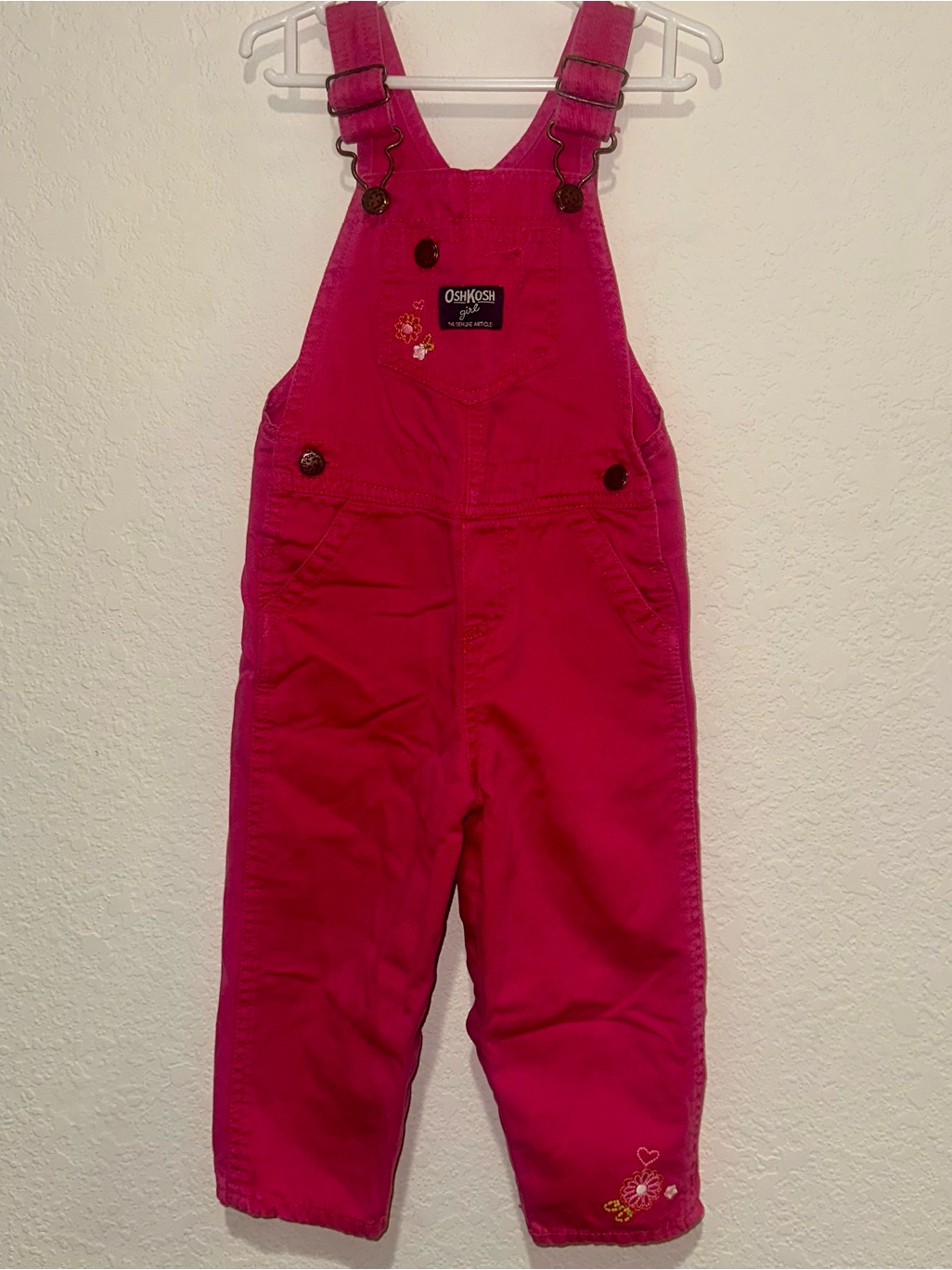 Y2k Oshkosh B'gosh Girls' Pink Floral Embroidered Overalls Size 24 Months